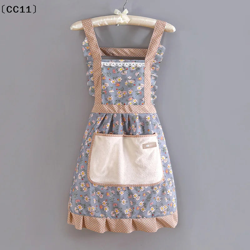 Canvas Floral Cotton Apron – Stain Resistant & Scrubable Kitchen Apron Qme