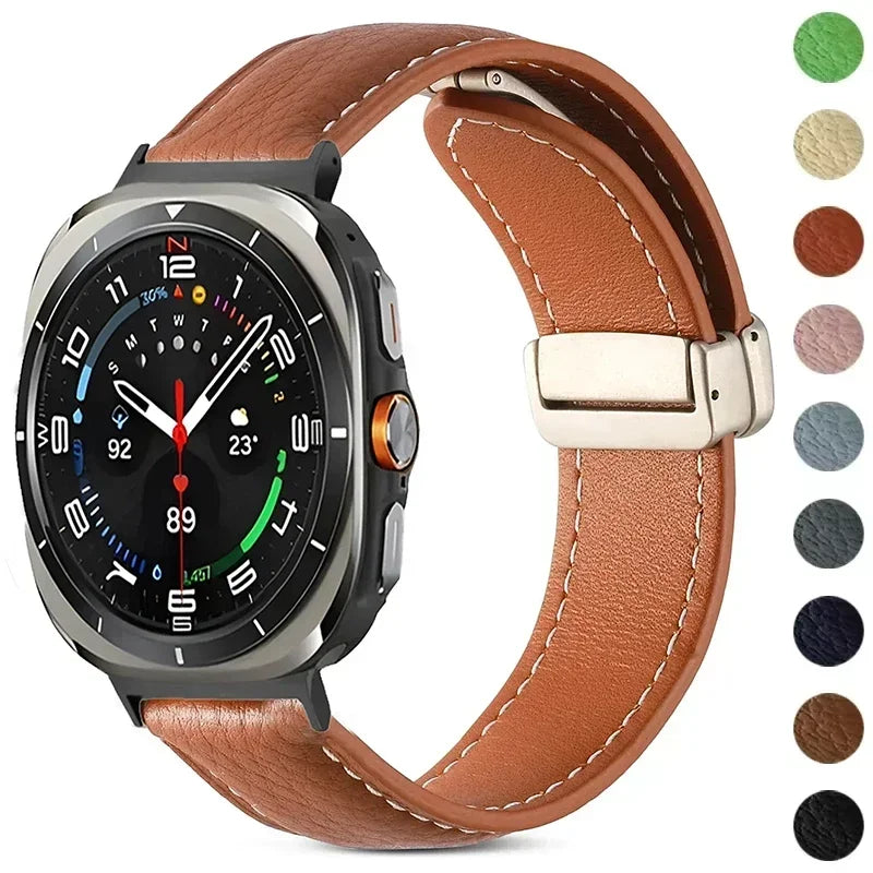 Leather Magnetic Strap for Samsung Galaxy Watch Ultra 47mm Leather Watch Strap Qme