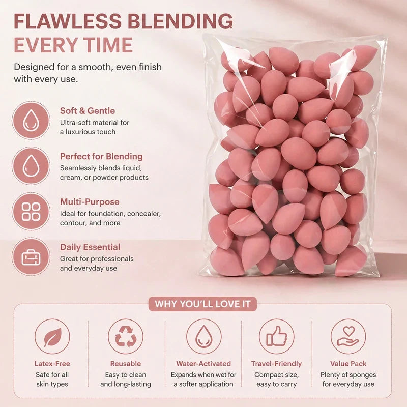 20 Mini Pink Makeup Sponges – Foundation, Liquid & Cream Makeup Sponges Qme