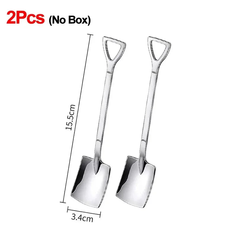 Stainless Steel Shovel Spoon – Coffee, Tea & Dessert Cutlery Dessert Spoon Qme B-2PCS