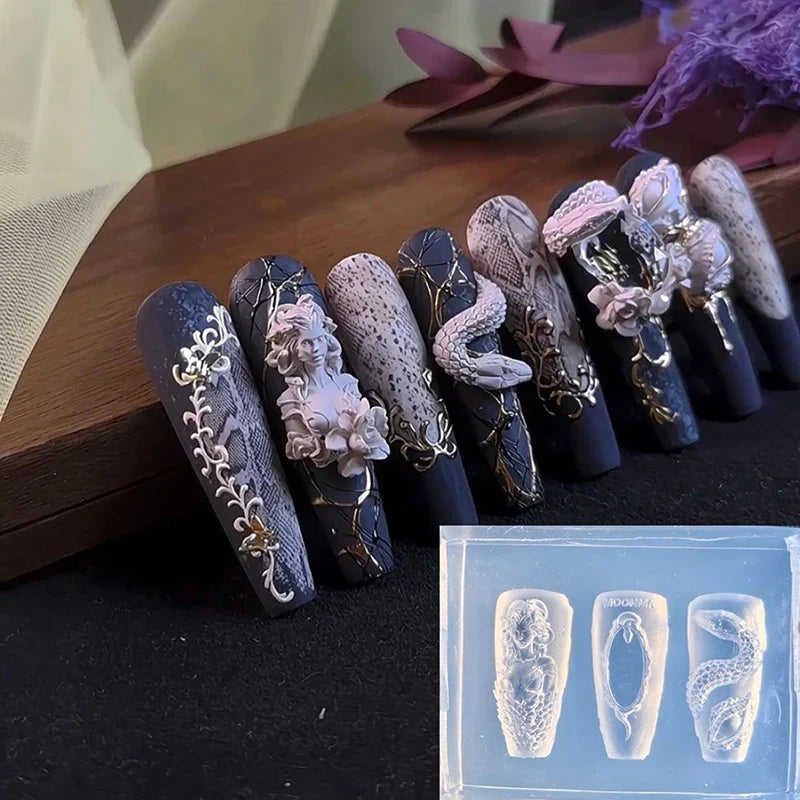 3D Snake Girl Silicone Nail Art Carving Mold – DIY Design Nail Art Mold Qme