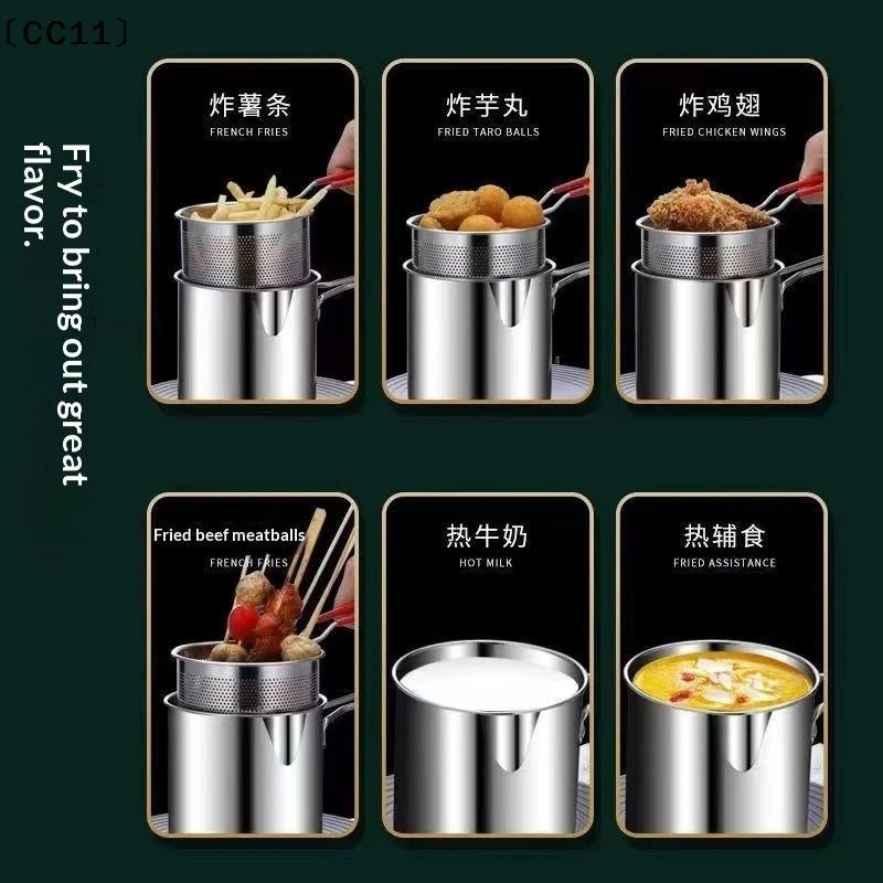 Stainless Steel Deep Frying Pot with Strainer Tempura Pan Deep Frying Pot Qme