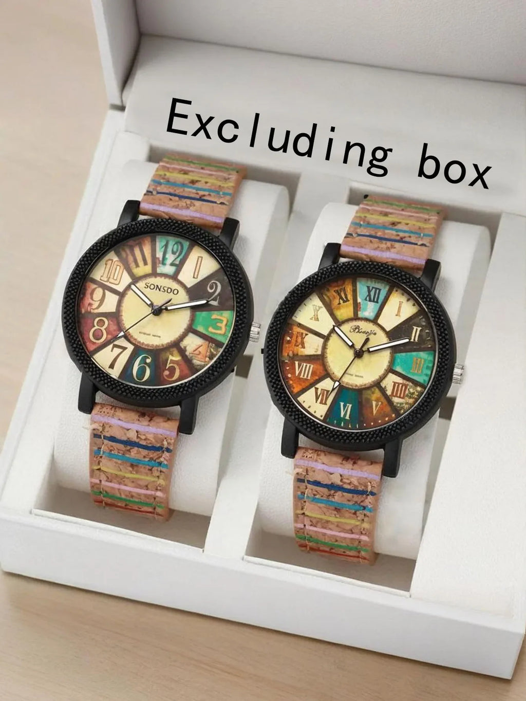Women's Wood Grain Dial Retro Leather Watch Set – 2 Piece Women's Watch Set Qme 2pcs