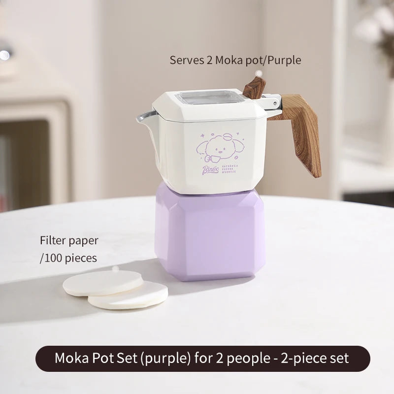 Bincoo Animal Themed Moka Pot – Dual Valve Stovetop Espresso Set Stovetop Moka Pot Qst Purple 2pcs