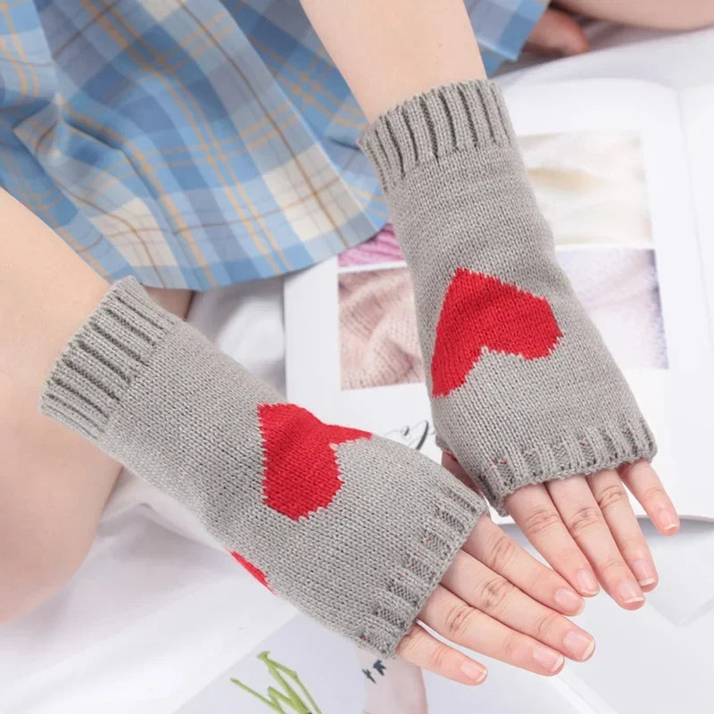 Women's Knitted Fingerless Gloves – Warm Soft Winter Half-Finger Mittens Fingerless Knit Gloves Qme A-7 Length -20cm