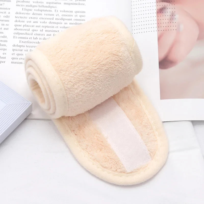 Women's Adjustable SPA Facial Headband – Soft Toweling Hair Band SPA Facial Headband Qme Beige