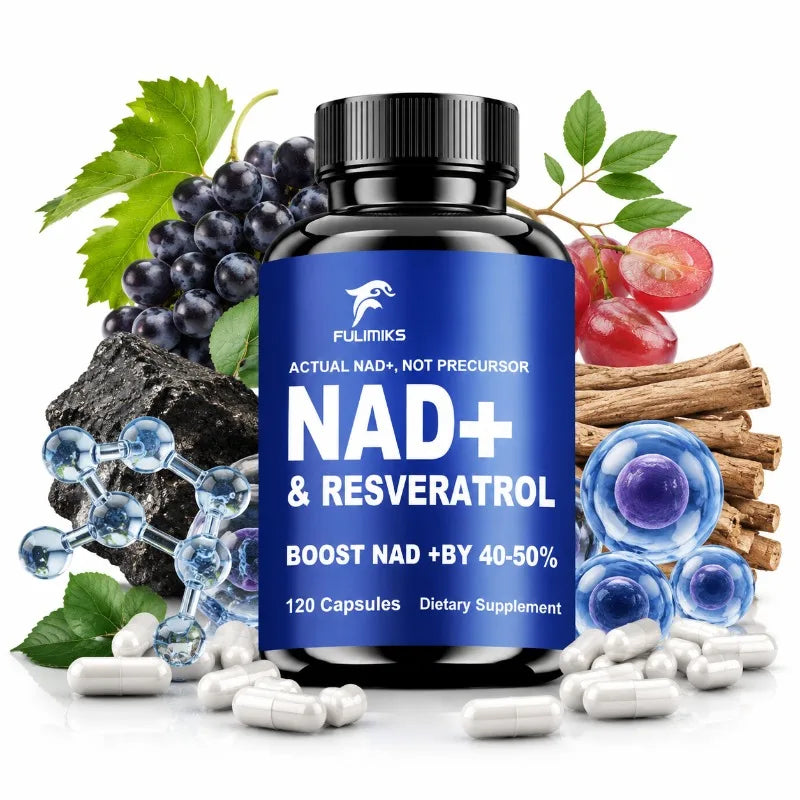 Fulimiks NAD+ Resveratrol Capsules with TMG & Vitamin B | 60/120ct NAD+ Supplement Capsules Qst