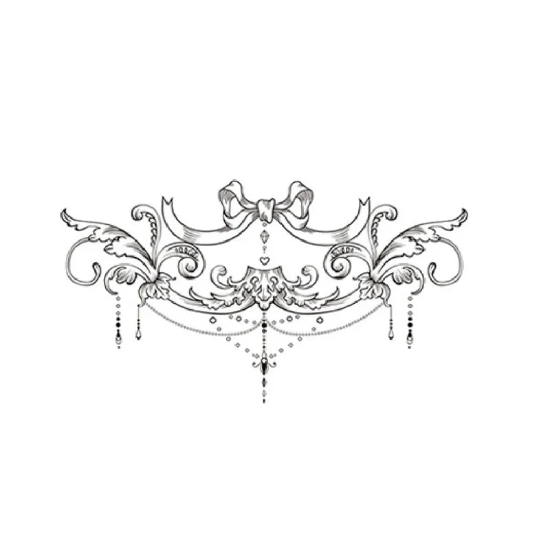 Black Bow & Wave Temporary Tattoo Sticker – Chest Back Abdomen Temporary Tattoo Sticker Qme