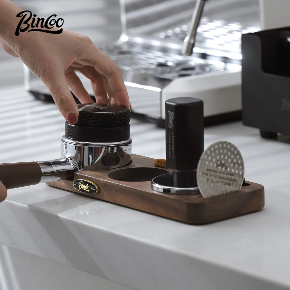 Bincoo Coffee Tamper Holder 51–58mm Wooden Storage Base Tamper Holder Qst