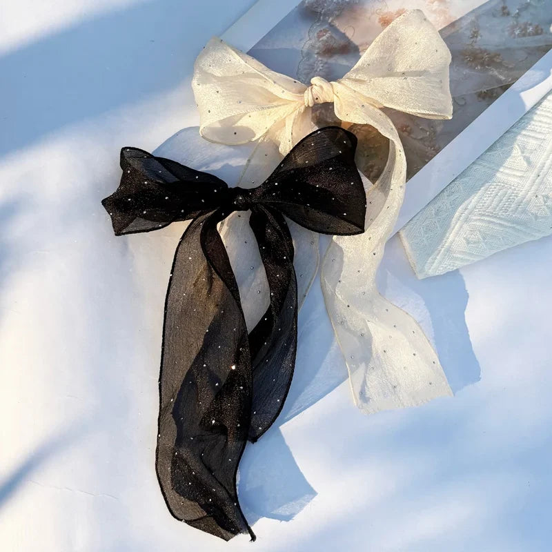 Chiffon Bow Hair Clip | Elegant Ribbon Ponytail Clip Bow Hair Clip Qme
