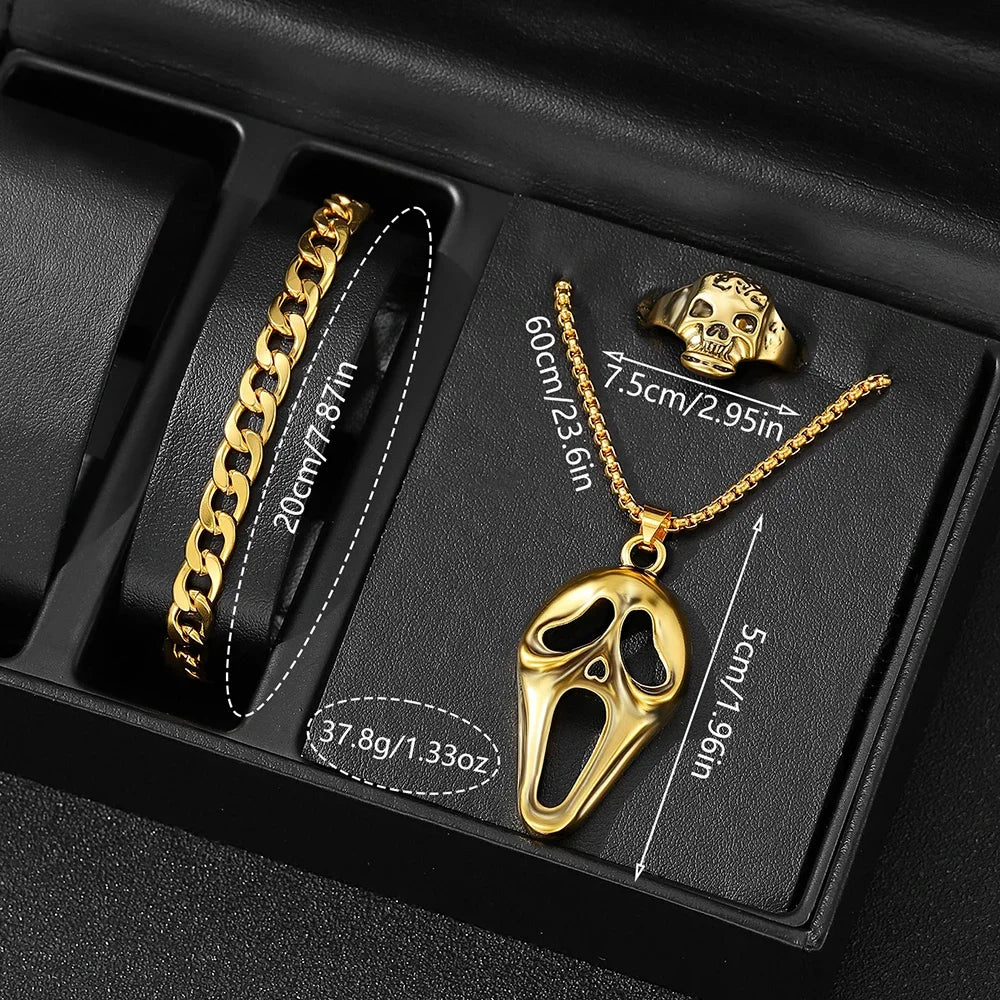 Men's Halloween Quartz Watch & Jewelry Set – Round Dial Quartz Watch Set Qme