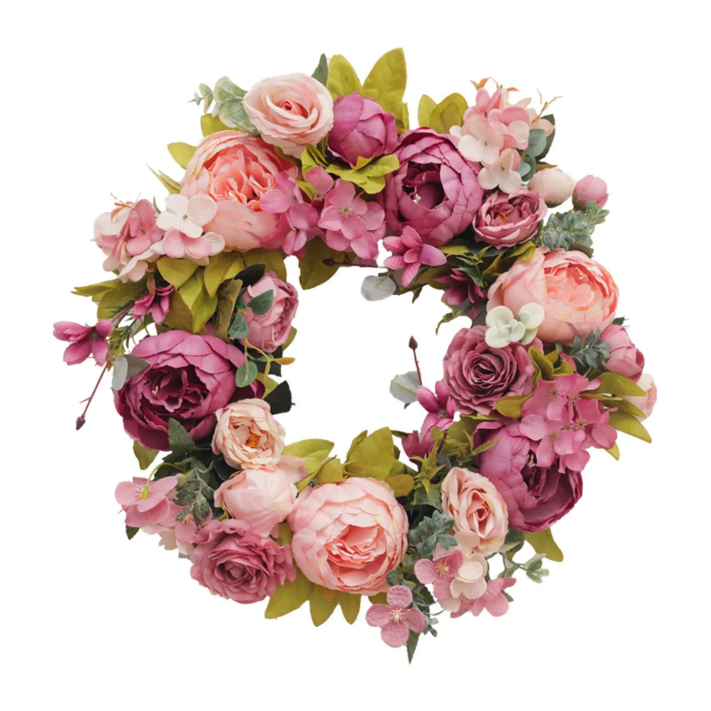 Peony Artificial Flower Round Wreath | Wedding & Holiday Decor Artificial Flower Wreath Qme Red
