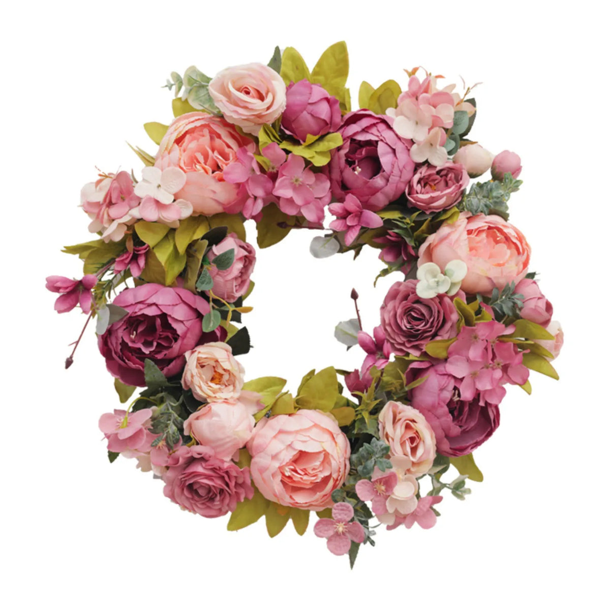 Peony Artificial Flower Round Wreath | Wedding & Holiday Decor Artificial Flower Wreath Qme Red