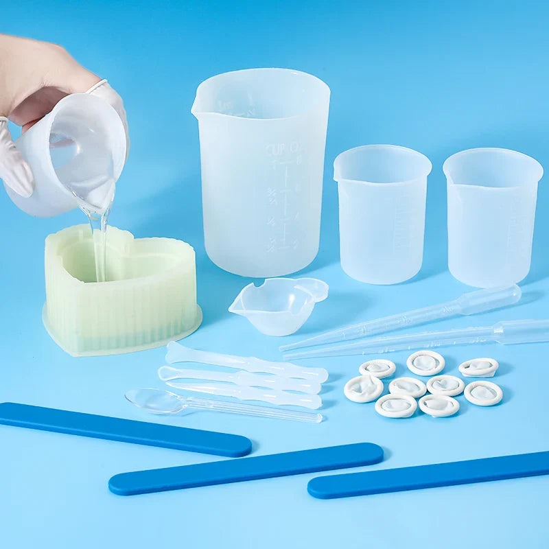 Epoxy Resin Silicone Tool Kit – Measuring Cups, Pad & Stir Sticks Resin Craft Tool Kit Qme