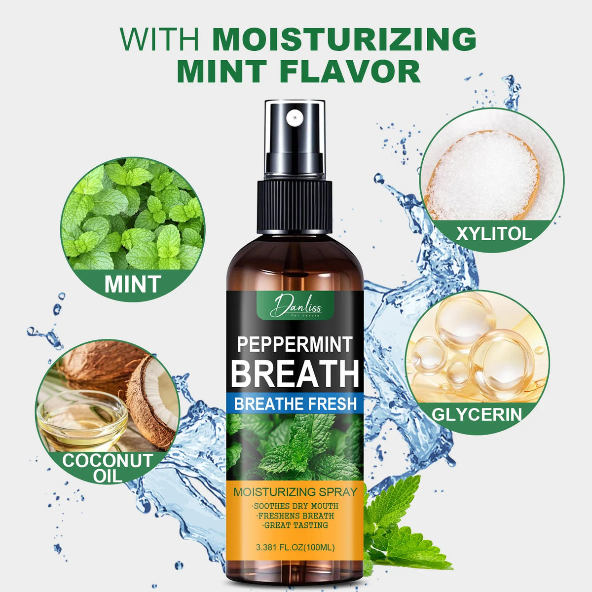 Peppermint Breath Spray – Xylitol & Glycerin Mouth Moisturizer Breath Freshener Spray Qst