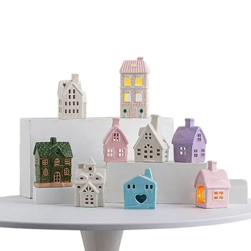 Light-Up White Ceramic Village House Winter Decor Light-Up Ceramic Decor Qme