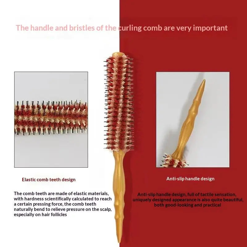 Round Boar Bristle Hair Brush – Detangling Styling Comb Round Hair Brush Qme