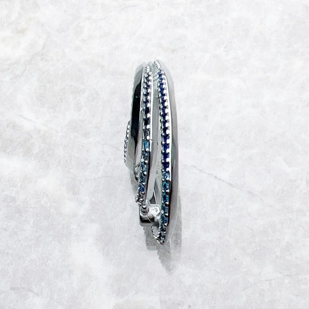 Creole Wave Hoop Earrings – Blue Stones 925 Sterling Silver Hoop Earrings Qme