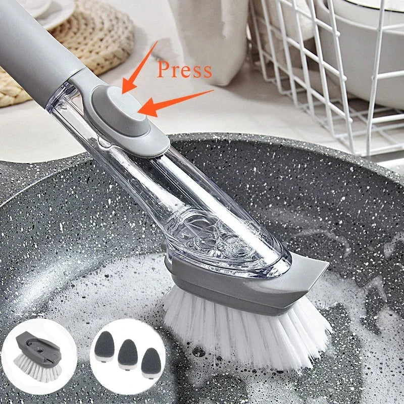 Long Handle Dish Brush – Removable Sponge & Soap Dispenser Dish Cleaning Brush Qme