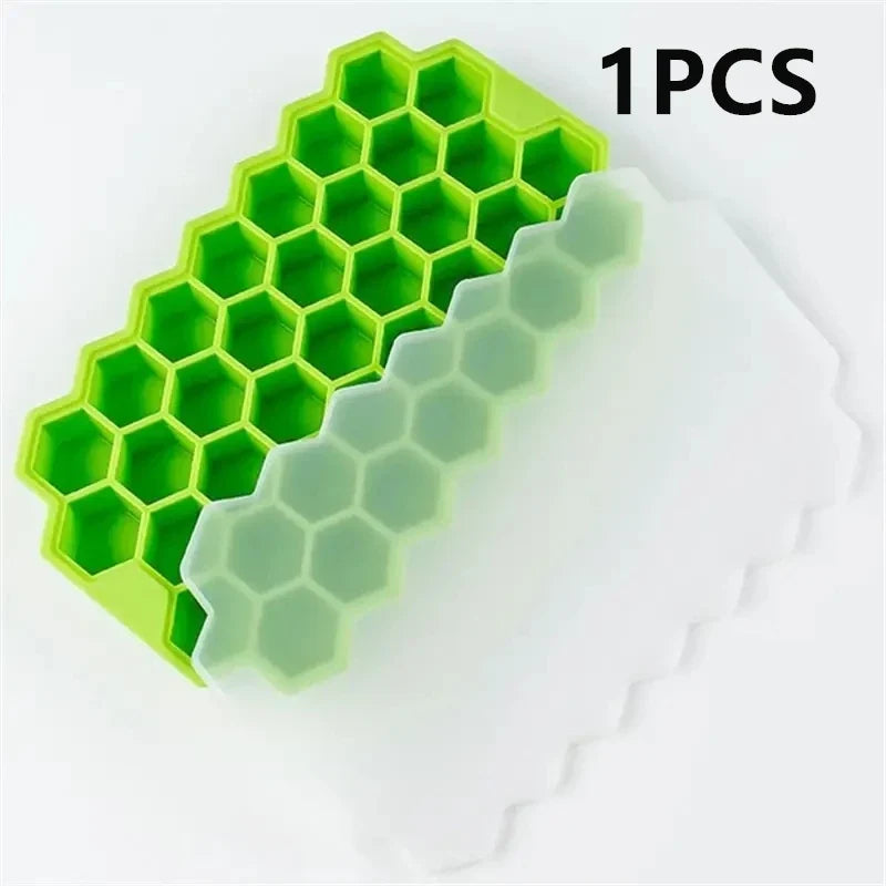 Silicone Honeycomb Ice Cube Tray Large Capacity Mold with Lid Silicone Ice Cube Tray Qme 1PCS