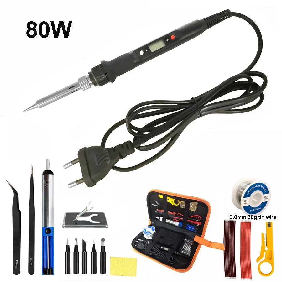 80W Digital Soldering Iron Kit – Temperature Adjustable 110V/220V Soldering Iron Kit Qme