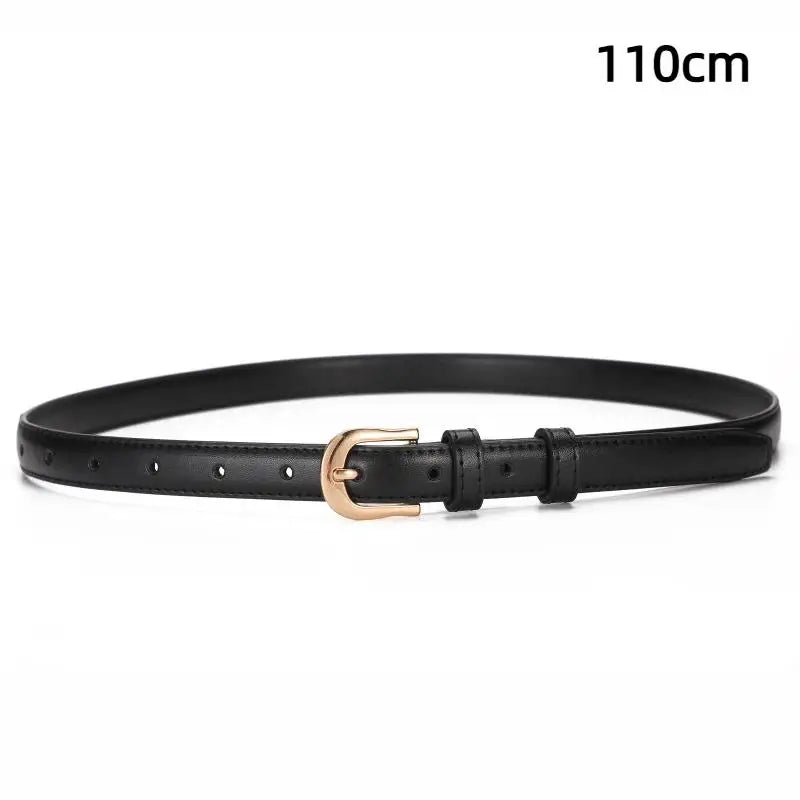 Women's 2cm PU Leather Belt – Western Metal Buckle Slim Fashion Belt Qst Black2
