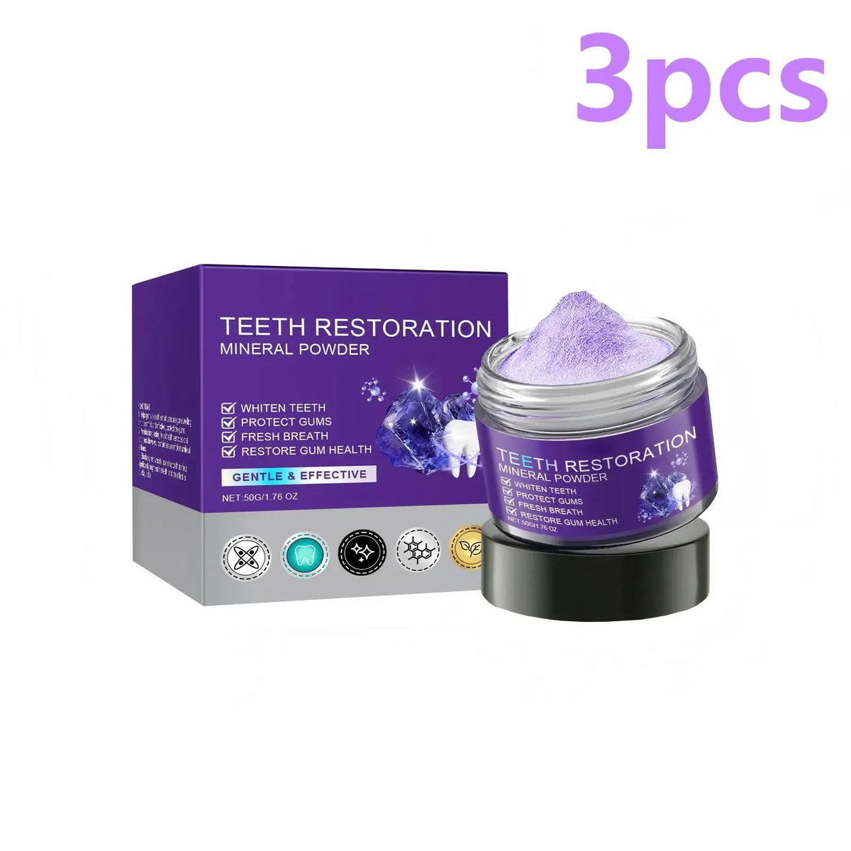Purple Teeth Whitening Powder | Mint Fresh Breath – 50g Teeth Whitening Powder Qst 3pcs