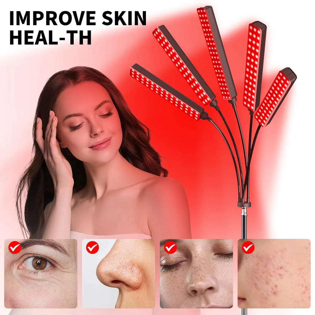Red Light Therapy Lamp 660nm 850nm – 3-in-1 Adjustable Stand Red Light Therapy Lamp Qst
