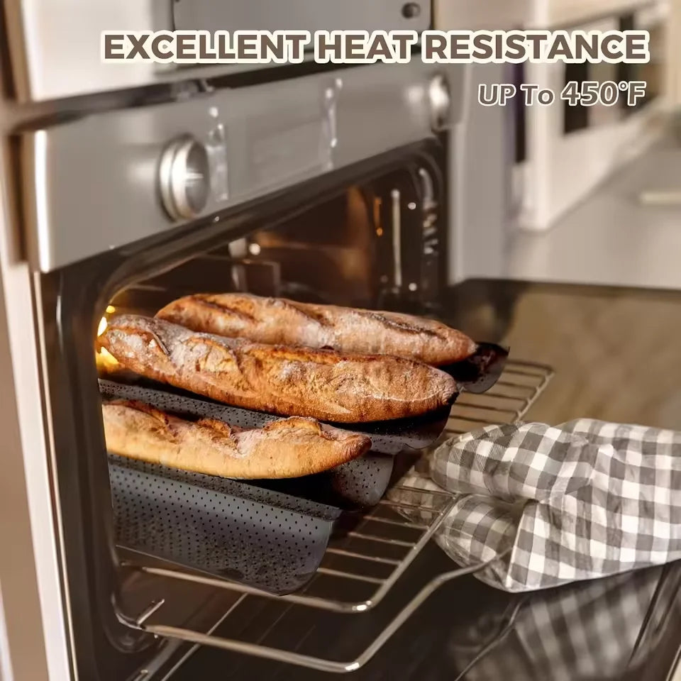 Nonstick Perforated Carbon Steel Baguette Pan – French Bread Mold Baguette Baking Pan Qst