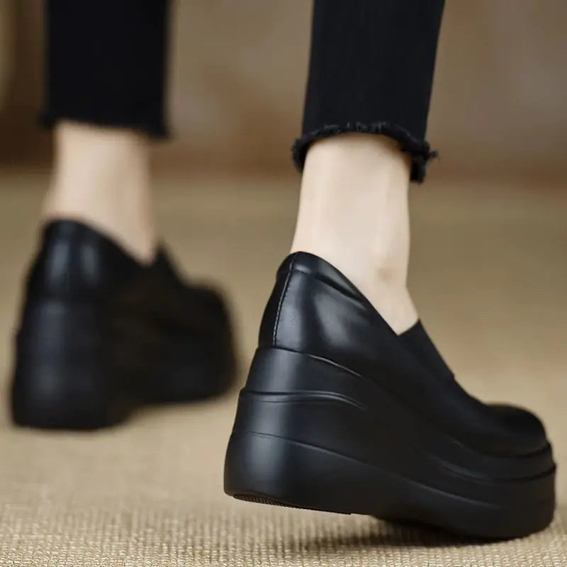 Women's Platform Wedge Loafers – Slip-On Height Boost Shoes Platform Wedge Loafers Qst