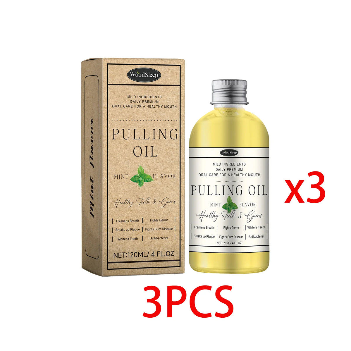 WOODSLEEP Coconut Mint Oil Pulling Mouthwash – Alcohol-Free Oil Pulling Mouthwash Qst 3 PCS One Unit adults