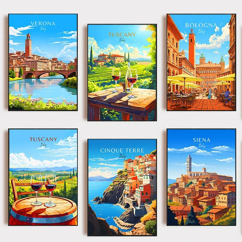 Italy City Canvas Wall Art – Colorful Fantasy Travel Poster Canvas Wall Art Qst