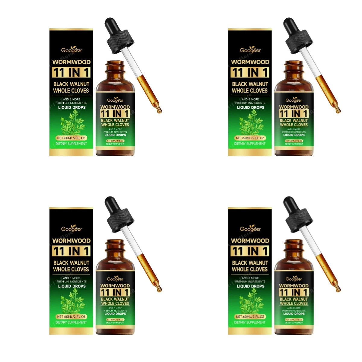 Wormwood 11-in-1 Liquid Drops – Gut & Digestive Support 60ml Herbal Liquid Drops Qst 60 ml 4 bottles