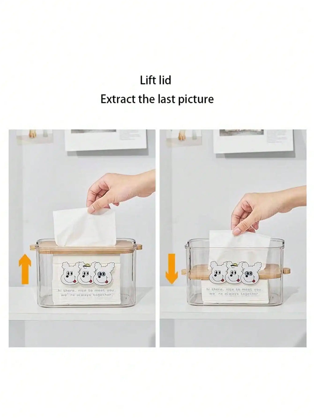 Adjustable Transparent Bamboo Toilet Paper & Tissue Storage Box Tissue Box Holder Qme