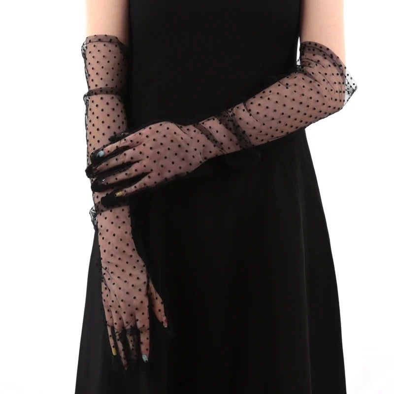 Women's Lace Fishnet Gloves – Gauze Wavy Dot Fashion Mittens Lace Fashion Gloves Qme