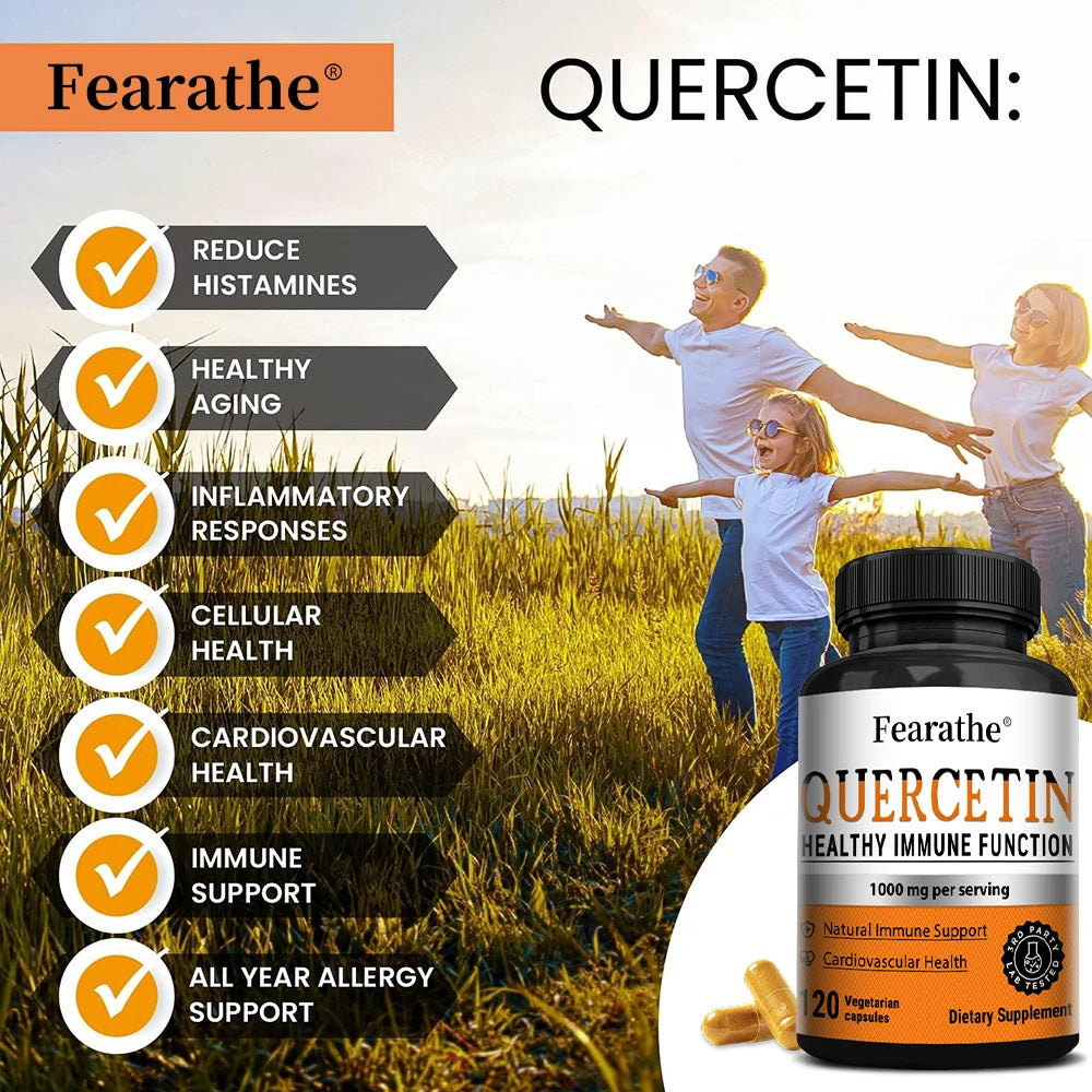 1000mg Quercetin Capsules – Vegan Antioxidant, 120 Caps | Fearathe Quercetin Supplement Qst