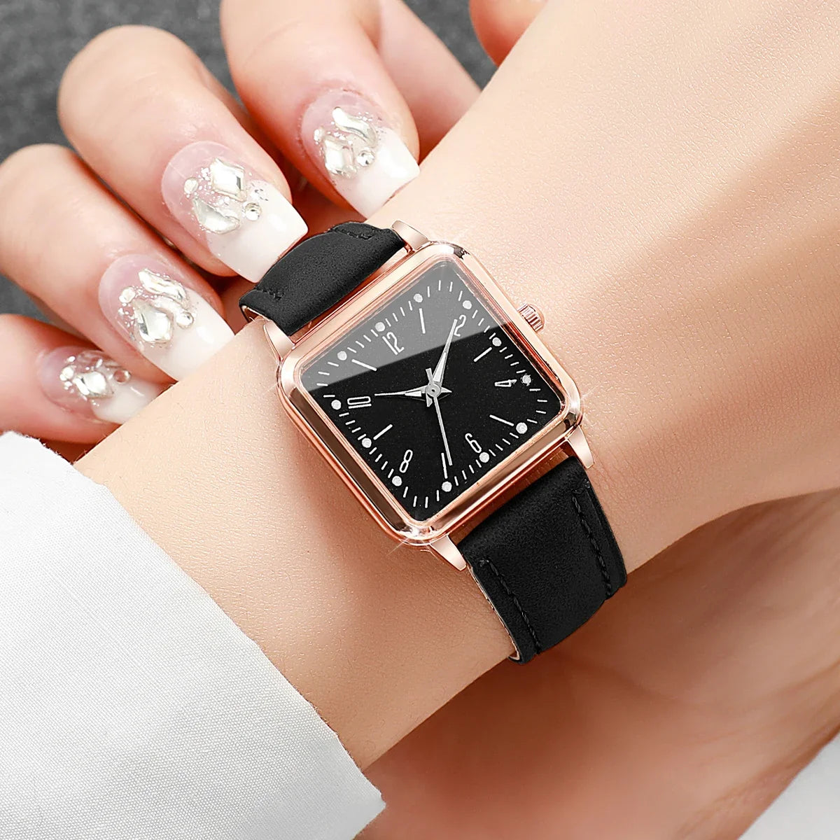 Rose Gold Square Women's Digital Watch – Pink Leather Strap Women's Digital Watch Qme
