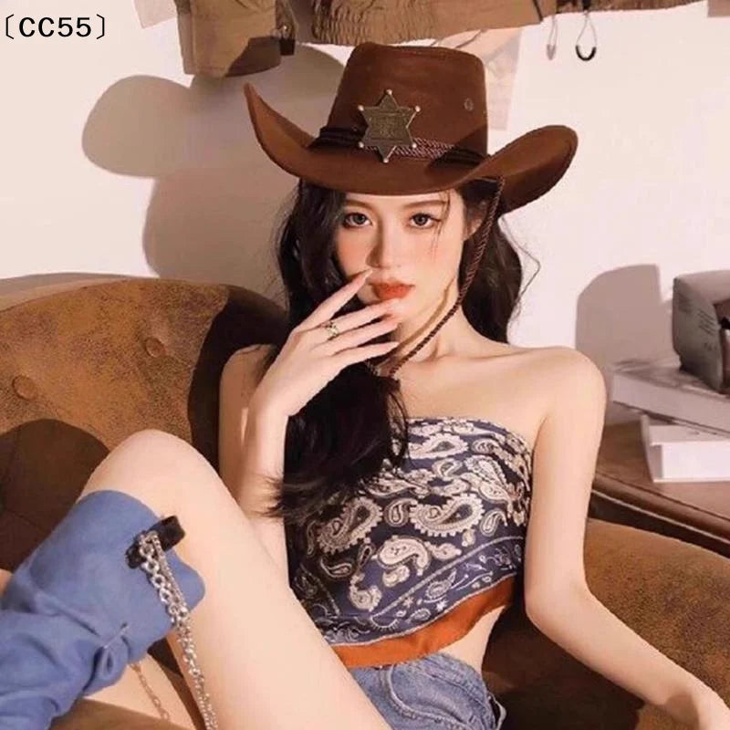 Western Cowboy Hat Wide Brim Star Rope – Coffee Brown 56-58cm Western Cowboy Hat Qst