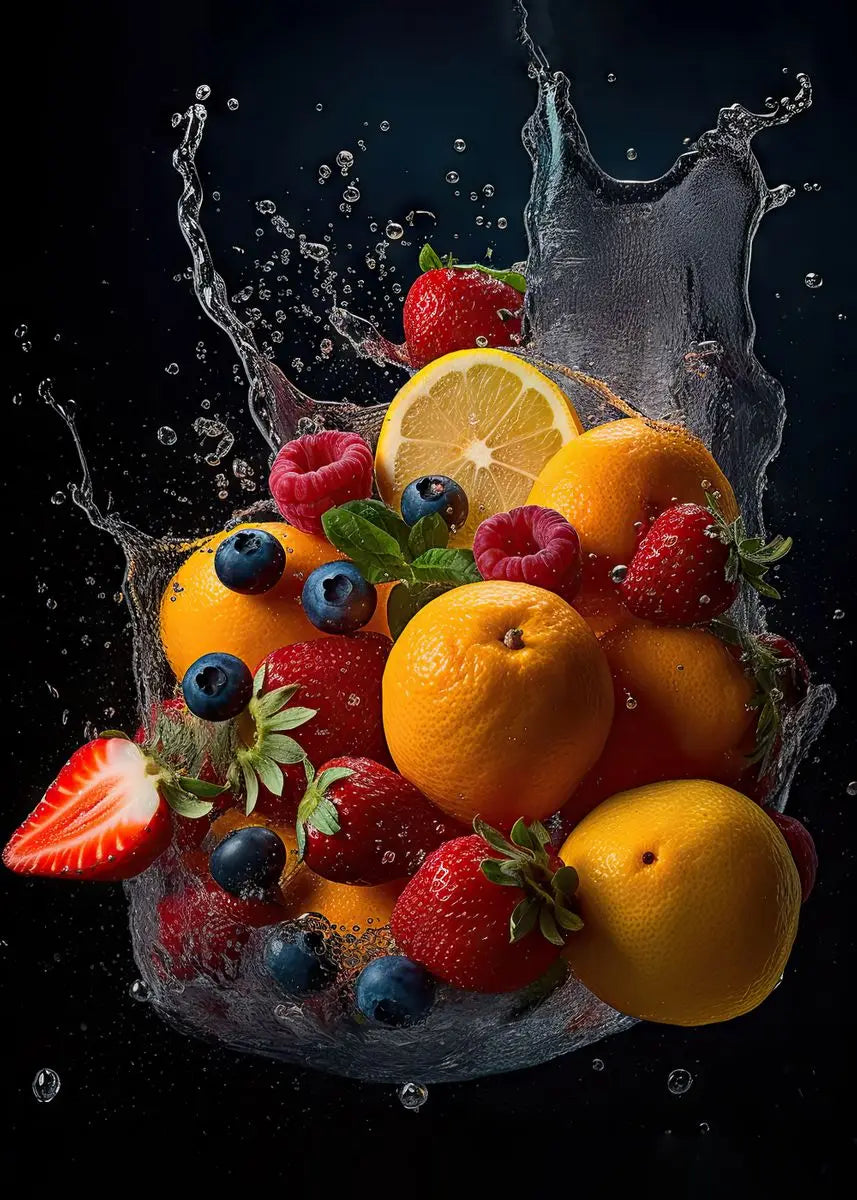 Fresh Fruits Water Splash Canvas Wall Art – Kitchen Print Canvas Wall Art Qst 4 30x40cm Unframed