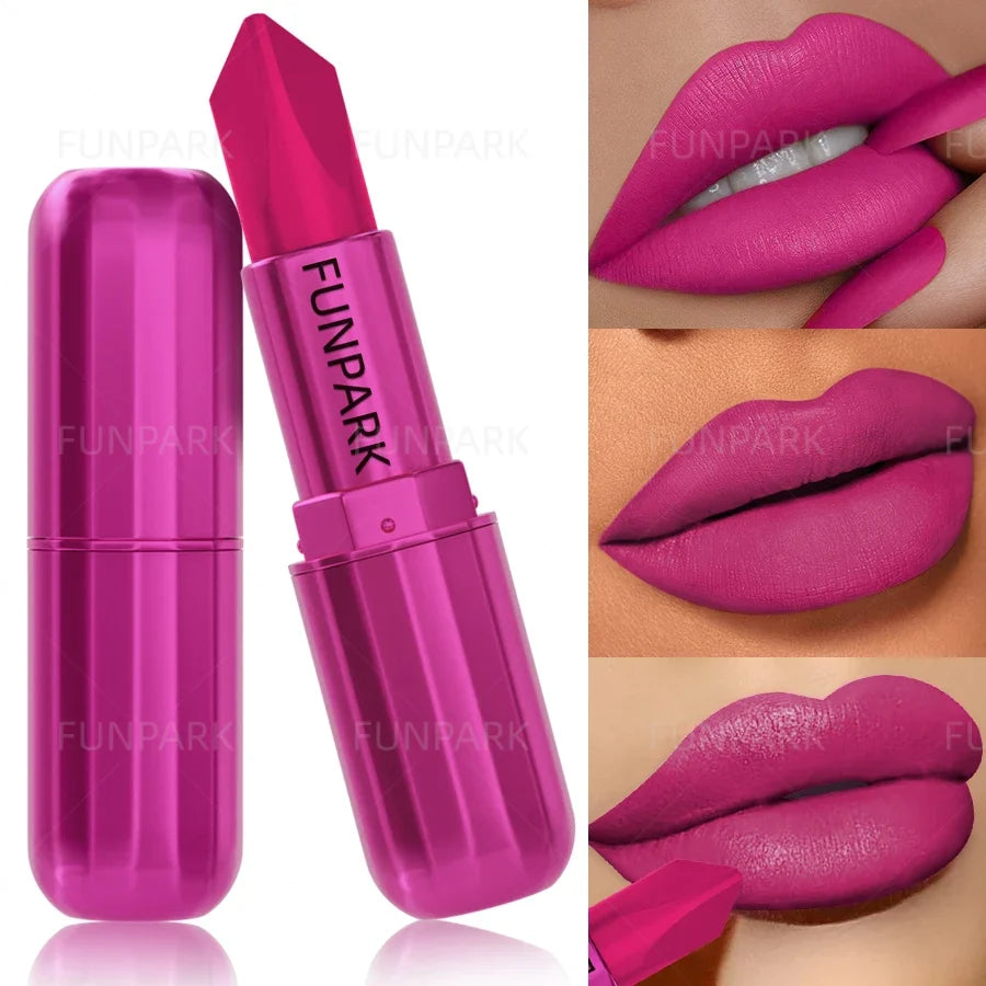 Qme Matte Lipstick – Waterproof Long-Lasting Rose Red Matte Lipstick Qme
