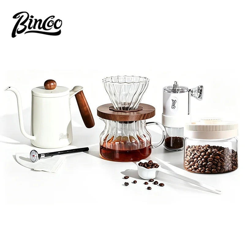 BINCOO Pour Over Coffee Kit – Dripper, Carafe, Kettle & Grinder Pour Over Coffee Set Qst