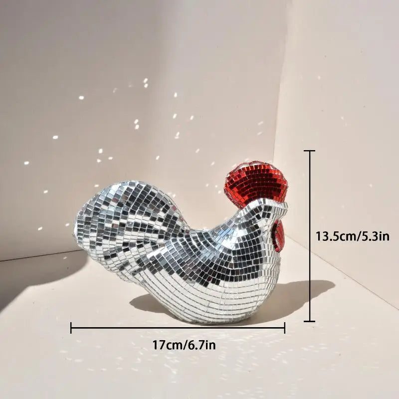 Mirror Disco Ball Rooster Sculpture – Decorative Chicken Statue Decorative Sculpture Qme