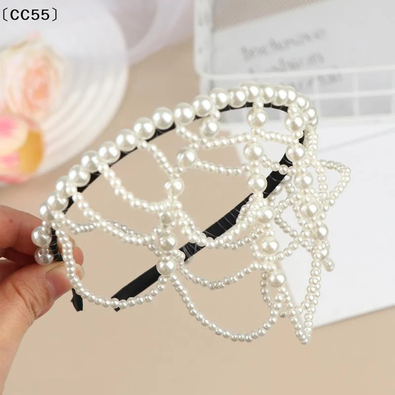 Pearl Beaded Tassel Headband – Hollow Forehead Hair Accessory Pearl Hair Headband Qst