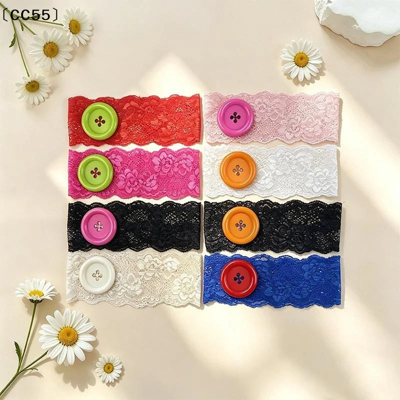 Y2K Oversized Lace Button Headband – Trendy Women's Style Lace Hair Headband Qst