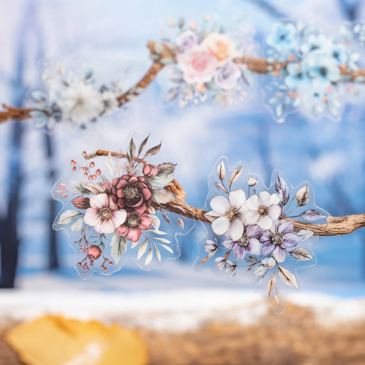 Winter Floral PET Die-Cut Tape – Journal, Diary & Scrapbook Decorative Craft Tape Qme