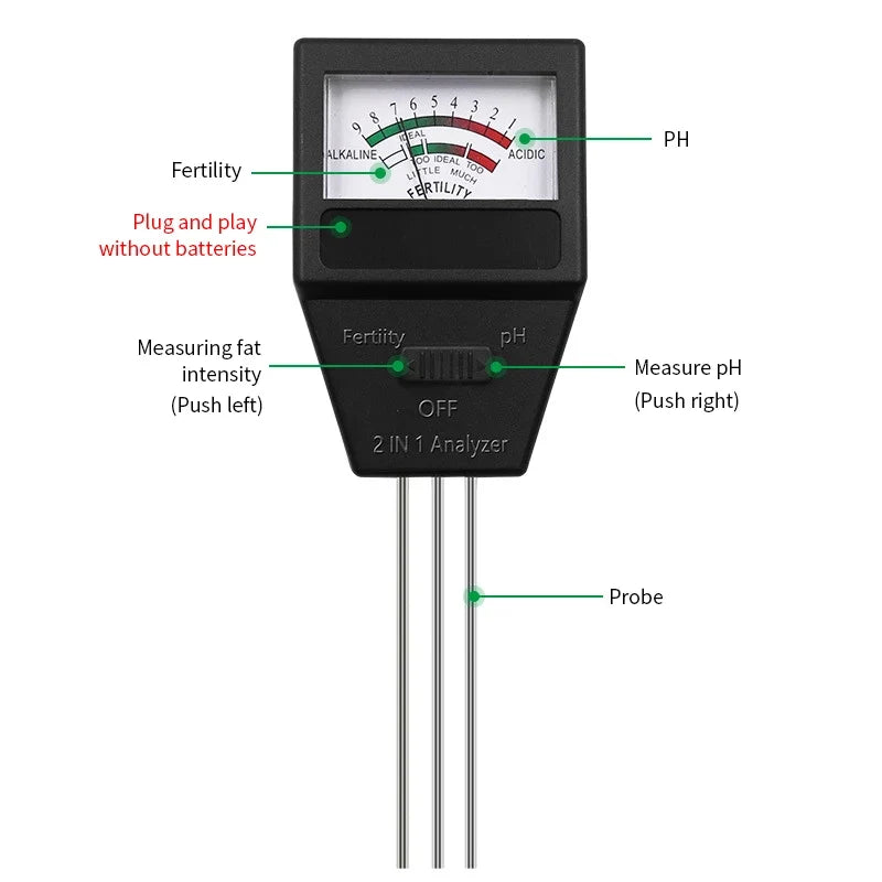 3-Probe Soil pH & Fertility Meter | Garden Plant Tester Soil pH Tester Qme