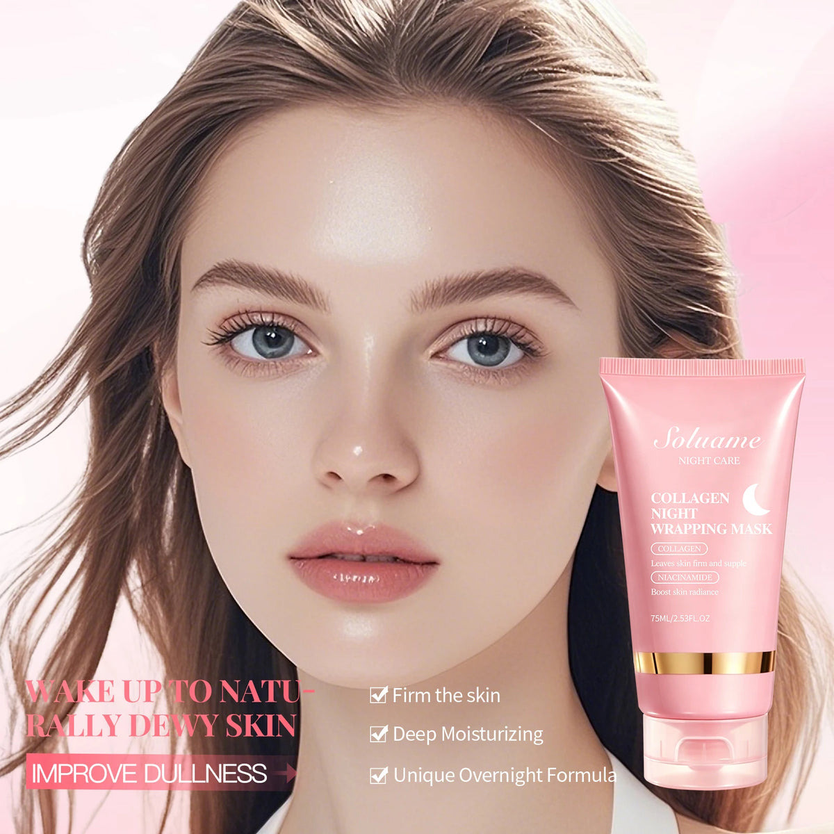 2-Pack Collagen Overnight Peel-Off Mask with Niacinamide Overnight Face Mask Qst