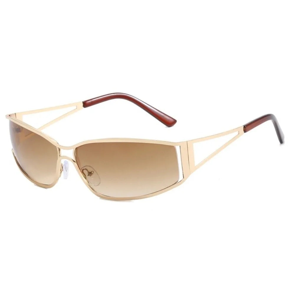 Vintage Y2K Steampunk Rimless Oval Sunglasses – 7 Colors Rimless Oval Sunglasses Qme Light Brown
