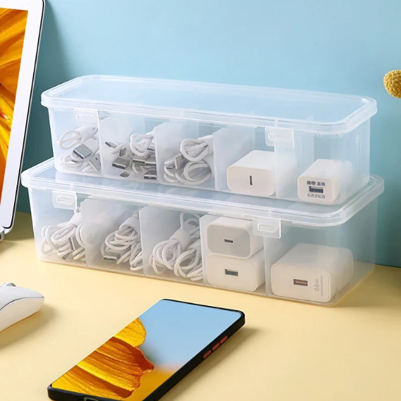 5-Compartment Storage Box with Lid | Cable & Drawer Organizer Drawer Organizer Box Qme