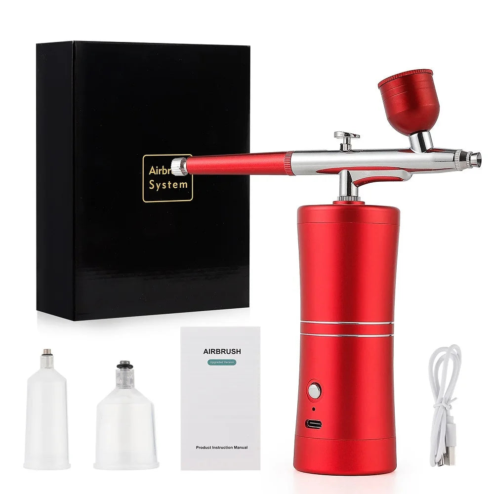 Pink Mini Airbrush Kit 0.3mm – Nail Art, Cake & Craft Spray Gun Airbrush Spray Kit Qst Type 1-Red